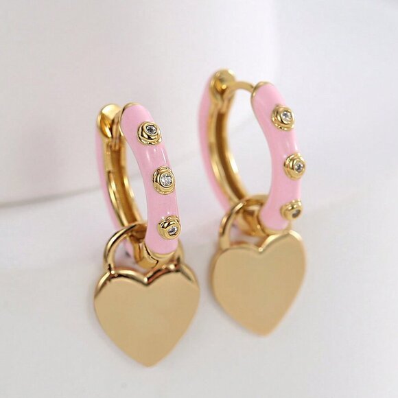 Jewelry - Yellow Gold toned Elegant Women's  Heart-Shaped hoop Earrings